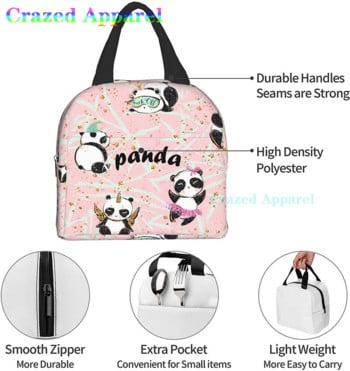 Pink Cute Panda Thermal Bento Кутия за обяд Kawaii Чанти за обяд Малки контейнери за закуски Чанта Кутии за обяд Изолиран пакет за лед