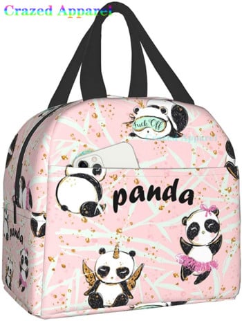 Pink Cute Panda Thermal Bento Кутия за обяд Kawaii Чанти за обяд Малки контейнери за закуски Чанта Кутии за обяд Изолиран пакет за лед