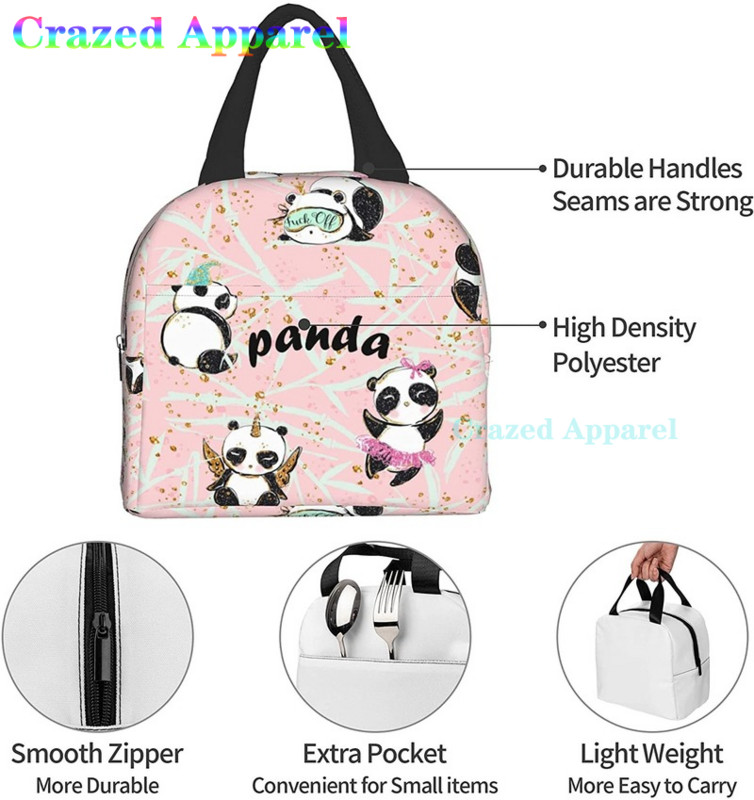 Rozā Cute Panda Thermal Bento pusdienu kaste Kawaii pusdienu maisiņi Mazie uzkodu trauki maisiņi pusdienu kastēm izolēts ledus iepakojums