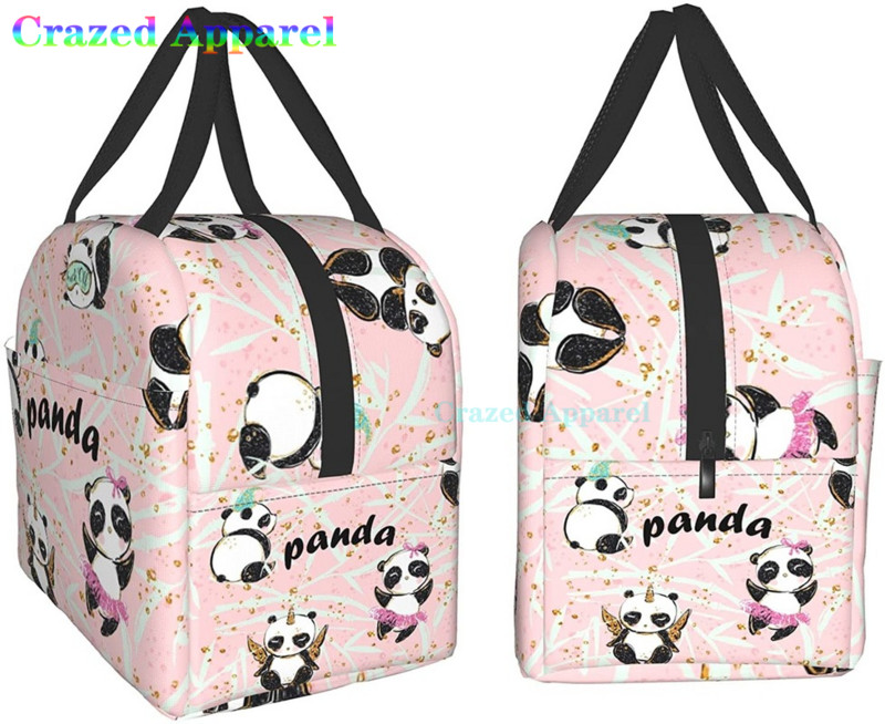 Rozā Cute Panda Thermal Bento pusdienu kaste Kawaii pusdienu maisiņi Mazie uzkodu trauki maisiņi pusdienu kastēm izolēts ledus iepakojums