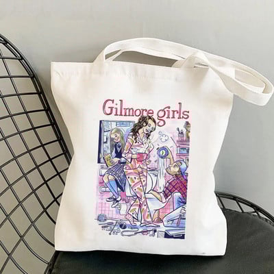 A vásárlók úgy iszom a kávét, mint egy Gilmore lány, nyomtatott táska női Harajuku vásárló kézitáska váll bevásárlótáska női vászontáska