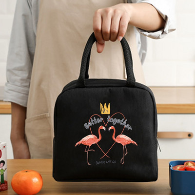 Priešpiečių maišelis Aušintuvas nešiojamas Nešiojamas izoliuotas termo drobinis krepšys Maisto piknikas Unisex Travel Lunchbox Organizer Krepšiai Flamingo Print
