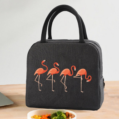 Priešpiečių maišelis Aušintuvas nešiojamas Nešiojamas izoliuotas termo drobinis krepšys Maisto piknikas Unisex Travel Lunchbox Organizer Krepšiai Flamingo Print