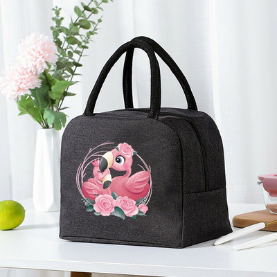 Priešpiečių maišelis Aušintuvas nešiojamas Nešiojamas izoliuotas termo drobinis krepšys Maisto piknikas Unisex Travel Lunchbox Organizer Krepšiai Flamingo Print
