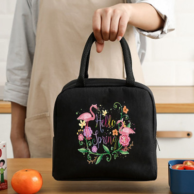 Priešpiečių maišelis Aušintuvas nešiojamas Nešiojamas izoliuotas termo drobinis krepšys Maisto piknikas Unisex Travel Lunchbox Organizer Krepšiai Flamingo Print