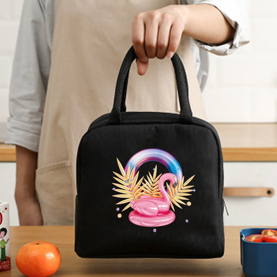 Priešpiečių maišelis Aušintuvas nešiojamas Nešiojamas izoliuotas termo drobinis krepšys Maisto piknikas Unisex Travel Lunchbox Organizer Krepšiai Flamingo Print