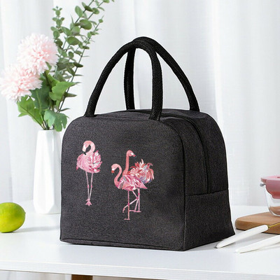Priešpiečių maišelis Aušintuvas nešiojamas Nešiojamas izoliuotas termo drobinis krepšys Maisto piknikas Unisex Travel Lunchbox Organizer Krepšiai Flamingo Print