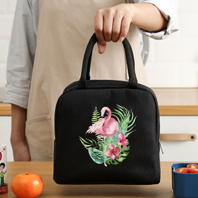Priešpiečių maišelis Aušintuvas nešiojamas Nešiojamas izoliuotas termo drobinis krepšys Maisto piknikas Unisex Travel Lunchbox Organizer Krepšiai Flamingo Print