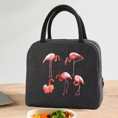 Priešpiečių maišelis Aušintuvas nešiojamas Nešiojamas izoliuotas termo drobinis krepšys Maisto piknikas Unisex Travel Lunchbox Organizer Krepšiai Flamingo Print