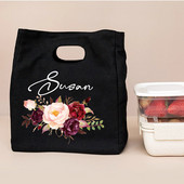 Εξατομικευμένο προσαρμοσμένο λουλούδι με όνομα Τσάντα μεσημεριανού γεύματος μονωμένες πάνινες τσάντες ψυγείου θερμικής τροφής Δώρα για γυναίκες για αποθήκευση πικνίκ