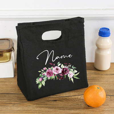 Εξατομικευμένο προσαρμοσμένο λουλούδι με όνομα Τσάντα μεσημεριανού γεύματος μονωμένες πάνινες τσάντες ψυγείου θερμικής τροφής Δώρα για γυναίκες για αποθήκευση πικνίκ