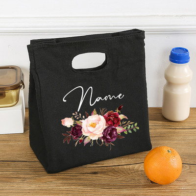 Εξατομικευμένο προσαρμοσμένο λουλούδι με όνομα Τσάντα μεσημεριανού γεύματος μονωμένες πάνινες τσάντες ψυγείου θερμικής τροφής Δώρα για γυναίκες για αποθήκευση πικνίκ