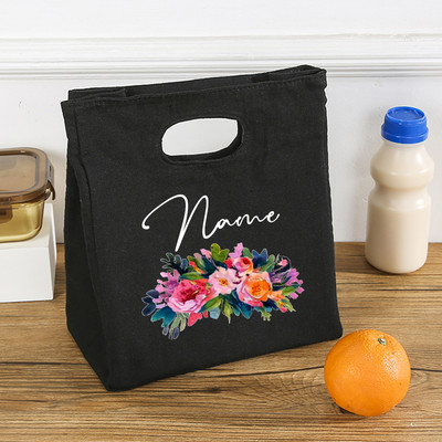 Εξατομικευμένο προσαρμοσμένο λουλούδι με όνομα Τσάντα μεσημεριανού γεύματος μονωμένες πάνινες τσάντες ψυγείου θερμικής τροφής Δώρα για γυναίκες για αποθήκευση πικνίκ