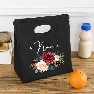 Εξατομικευμένο προσαρμοσμένο λουλούδι με όνομα Τσάντα μεσημεριανού γεύματος μονωμένες πάνινες τσάντες ψυγείου θερμικής τροφής Δώρα για γυναίκες για αποθήκευση πικνίκ