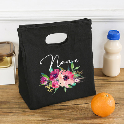 Εξατομικευμένο προσαρμοσμένο λουλούδι με όνομα Τσάντα μεσημεριανού γεύματος μονωμένες πάνινες τσάντες ψυγείου θερμικής τροφής Δώρα για γυναίκες για αποθήκευση πικνίκ