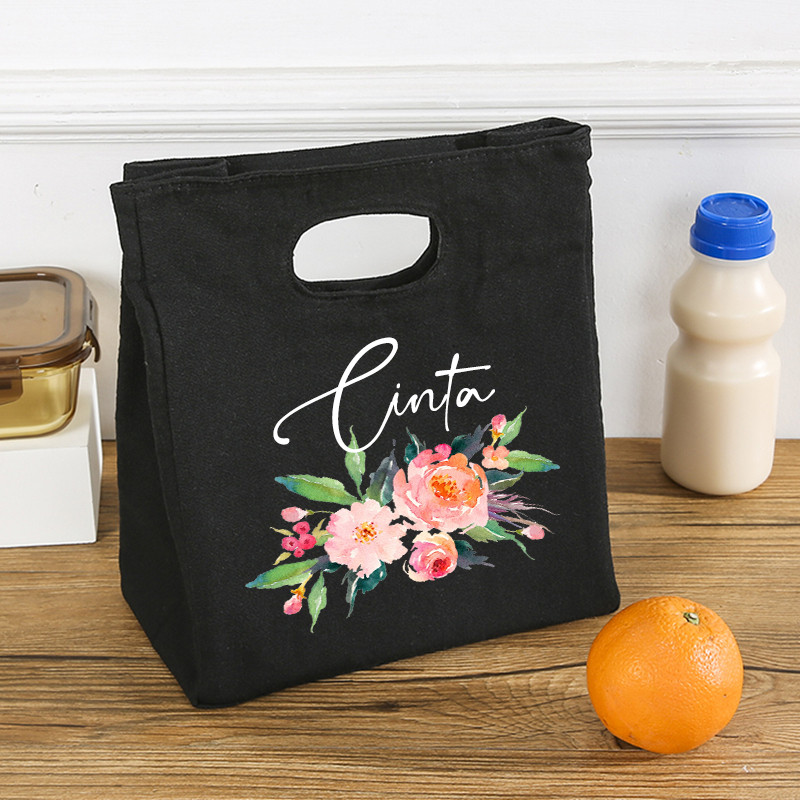 Personalizirani prilagođeni cvijet s imenom Torba za ručak Izolirane platnene rashladne torbe Termalna torbica za spremanje hrane za piknik Pokloni za žene