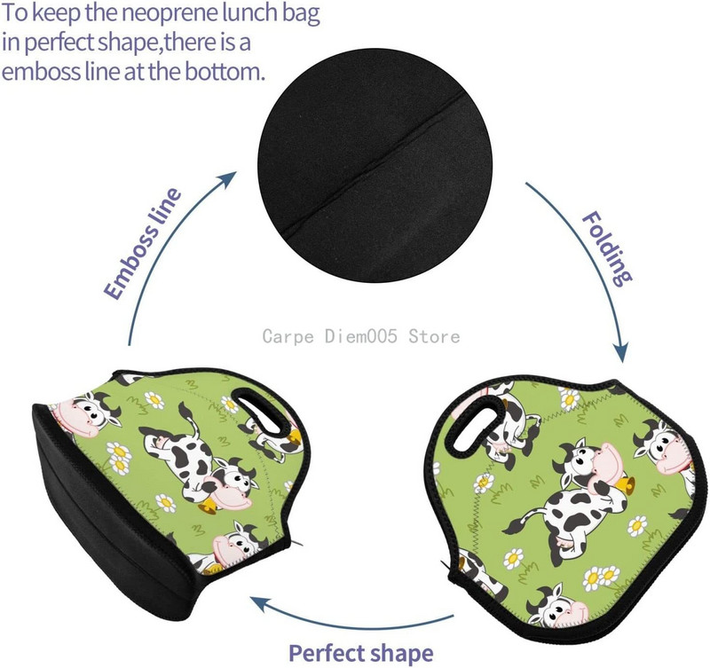 Funny Cow Neo-Prene torbe za ručak Žene Muškarci Termo izolirana višekratna periva Pic-Nic kutija za ručak