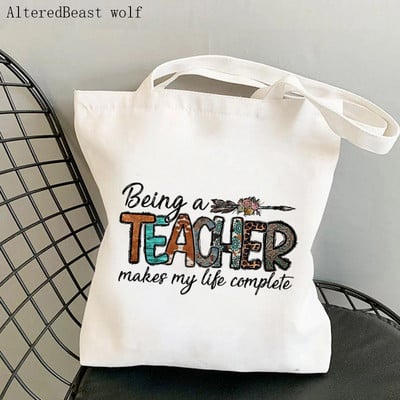 Tanári kellékek Bevásárlótáska Angol tanári nyomtatott táska Vásárlás vászon Shopper Bag lány kézitáska Vállas hölgy ajándéktáska