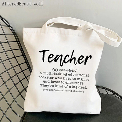 Tanári kellékek Bevásárlótáska Angol tanári nyomtatott táska Vásárlás vászon Shopper Bag lány kézitáska Vállas hölgy ajándéktáska