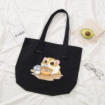 Naiste käekotid Riidest mustast lõuendist kandekott Merisea mustriga ostlemisreisid Naiste ökoloogiline korduvkasutatavad õlakotid