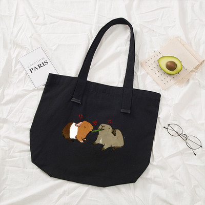 Naiste käekotid Riidest mustast lõuendist kandekott Merisea mustriga ostlemisreisid Naiste ökoloogiline korduvkasutatavad õlakotid