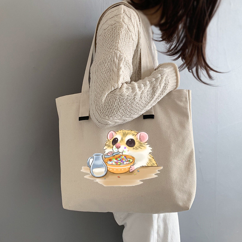 Ženske ručne torbe Platnena torba od crnog platna S uzorkom zamorca Kupovina Putne ženske ekološke torbe za višekratnu upotrebu na rame