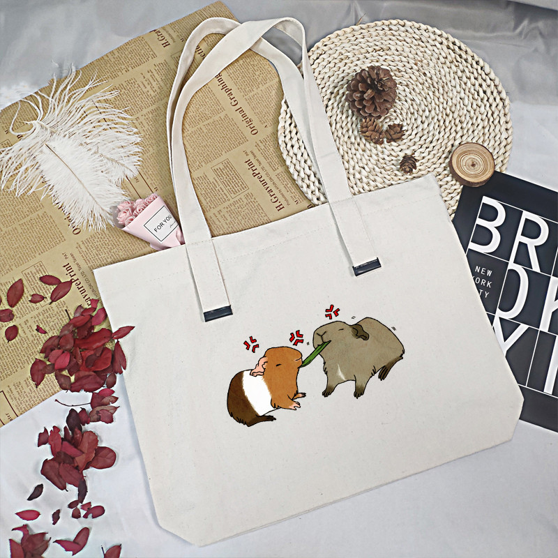 Ženske ručne torbe Platnena torba od crnog platna S uzorkom zamorca Kupovina Putne ženske ekološke torbe za višekratnu upotrebu na rame