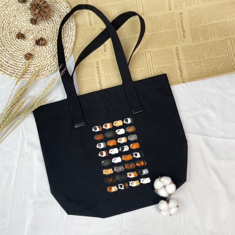 Ženske ručne torbe Platnena torba od crnog platna S uzorkom zamorca Kupovina Putne ženske ekološke torbe za višekratnu upotrebu na rame