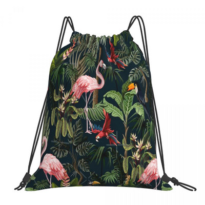 Džiunglių raštas su Tukanu Flamingo raišteliu Krepšiai Kuprinės Mokyklinės styginės Krepšiai Kuprinė Moteriška Virvelinė kuprinė