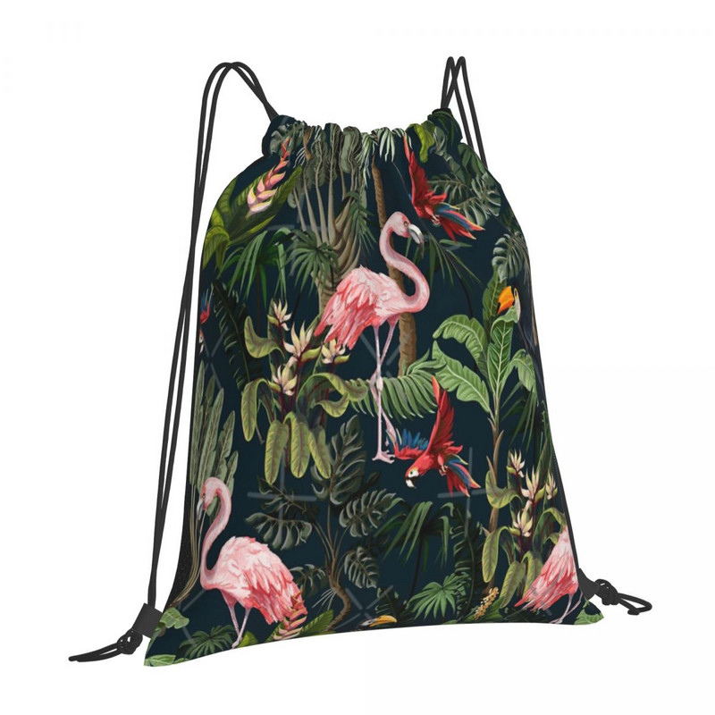 Džiunglių raštas su Tukanu Flamingo raišteliu Krepšiai Kuprinės Mokyklinės styginės Krepšiai Kuprinė Moteriška Virvelinė kuprinė
