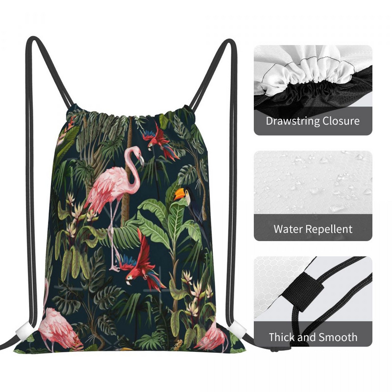 Džiunglių raštas su Tukanu Flamingo raišteliu Krepšiai Kuprinės Mokyklinės styginės Krepšiai Kuprinė Moteriška Virvelinė kuprinė