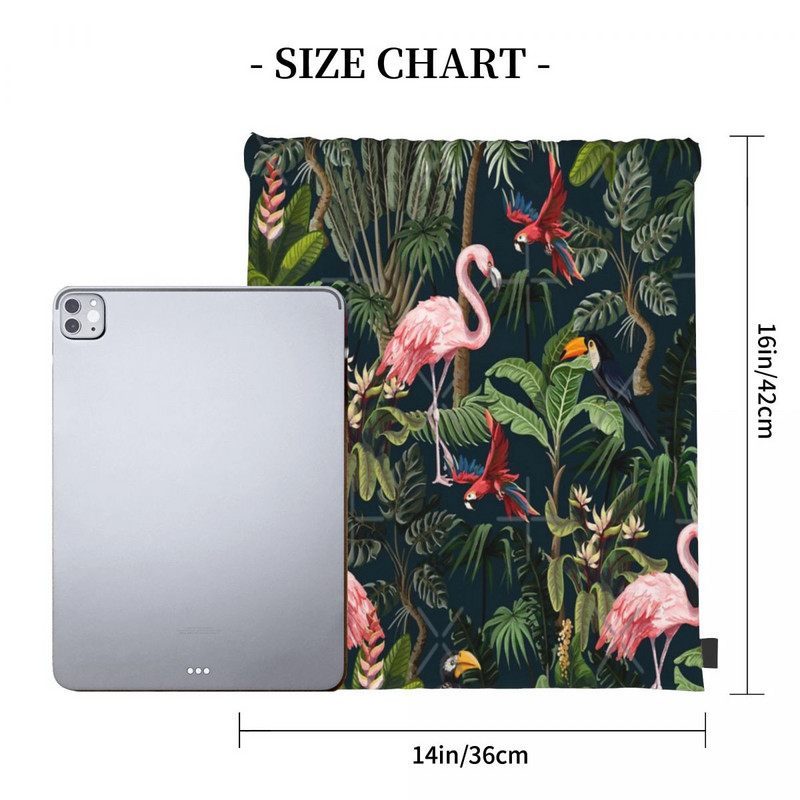 Džiunglių raštas su Tukanu Flamingo raišteliu Krepšiai Kuprinės Mokyklinės styginės Krepšiai Kuprinė Moteriška Virvelinė kuprinė