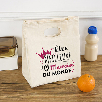 Francuski tiskani uzorci Hladnjaci Vrećice za ručak Prijenosne izolirane platnene Bento torbe Termalna torbica za piknik Torbica za pohranu hrane Darovi kume