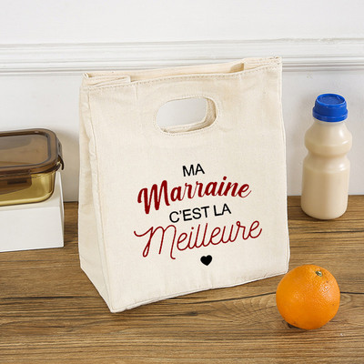 Francuski tiskani uzorci Hladnjaci Vrećice za ručak Prijenosne izolirane platnene Bento torbe Termalna torbica za piknik Torbica za pohranu hrane Darovi kume