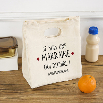 Francuski tiskani uzorci Hladnjaci Vrećice za ručak Prijenosne izolirane platnene Bento torbe Termalna torbica za piknik Torbica za pohranu hrane Darovi kume