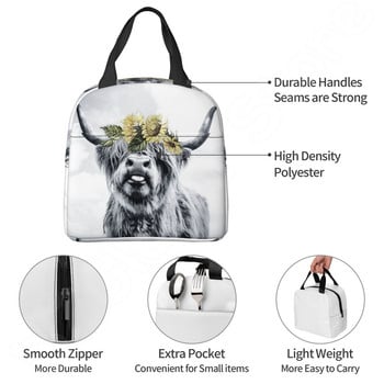 Highland Cow Funny Bull Thermal Lunch Bag Cute Western Wildlife Animal Portrait Bento Bags Insulated Lunch Box for Work School