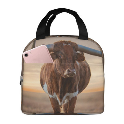 Highland Cow Funny Bull geantă termică de prânz drăguț Western Wildlife Portret de animale Genți Bento Cutie de prânz izolată pentru școală de lucru