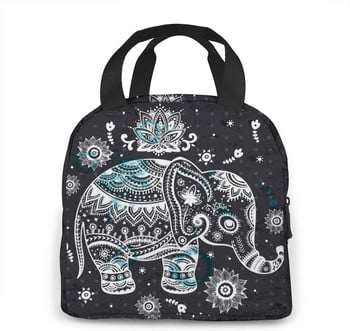 Indian African Lotus Ethnic Elephant Lunch Bag Isolated Lunch Box Cooler Tote για Πικ-νικ Κάμπινγκ Εργασιακά ταξίδια