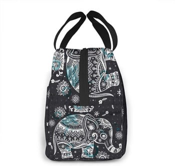 Indian African Lotus Ethnic Elephant Lunch Bag Isolated Lunch Box Cooler Tote για Πικ-νικ Κάμπινγκ Εργασιακά ταξίδια