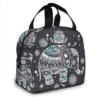 Indian African Lotus Ethnic Elephant Lunch Bag Isolated Lunch Box Cooler Tote για Πικ-νικ Κάμπινγκ Εργασιακά ταξίδια