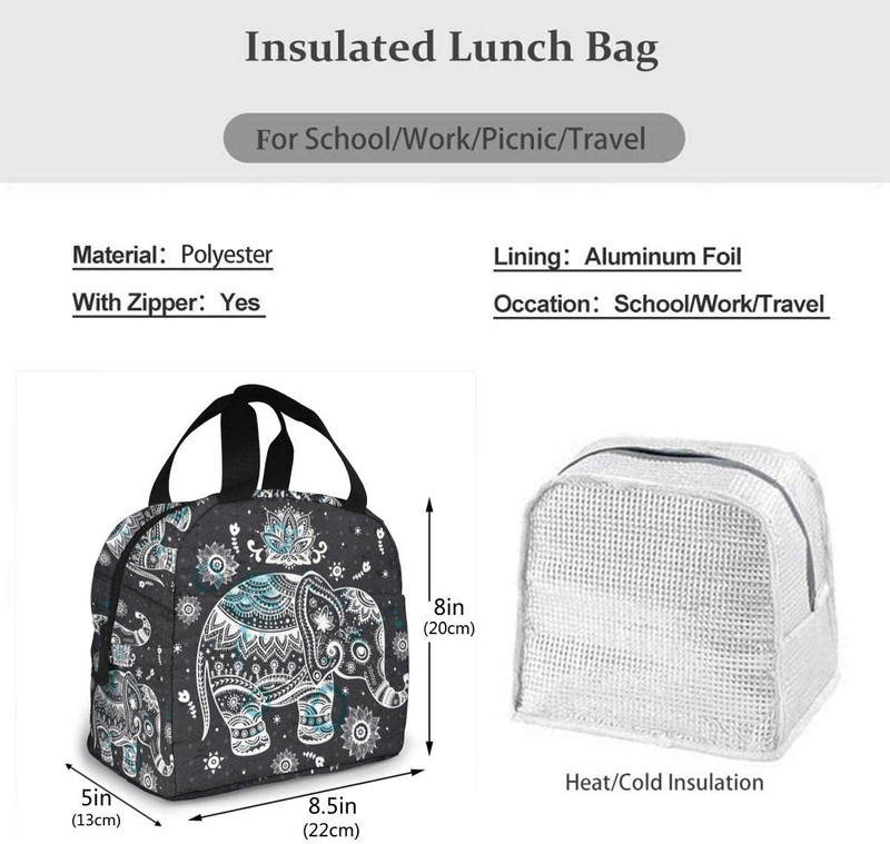 Indijski afrički lotos Etnički slon Torba za ručak Izolirana kutija za ručak Hladnjak Torba za piknik Kampiranje Posao Putovanje