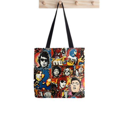 2021 Nákupná taška s potlačou Rock Collage pre ženy, Harajuku nákupná taška, vtipná kabelka pre dievčatá, nákupná taška cez rameno, plátená taška