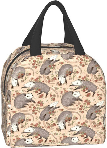 Opossum and Roses Lunch Tote Bag για γυναίκες Μοντέρνα δώρα Πτυσσόμενη Απλή Μοντέρνα Τσάντα DIY Μεγάλη