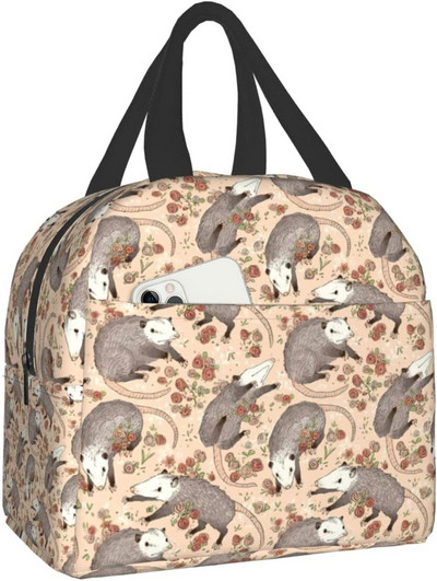 Opossum and Roses Lunch Tote Bag για γυναίκες Μοντέρνα δώρα Πτυσσόμενη Απλή Μοντέρνα Τσάντα DIY Μεγάλη