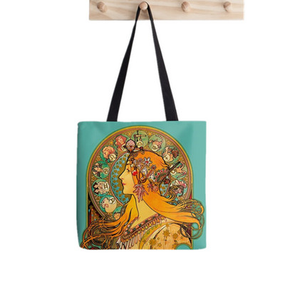 2021 Shopper Alphonse Mucha Printed Tote Bag жени Harajuku shopper Забавна ръчна чанта момиче Пазаруване през рамо Дамска платнена чанта