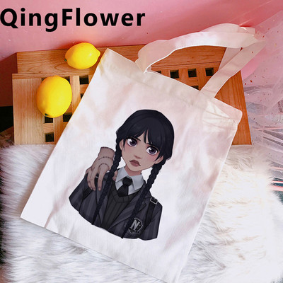 Wednesday Addams cumpărături geantă geantă de mână tote bolso bumbac bolsas de tela shopper bag pliabile din iuta burse ecologice sacolas