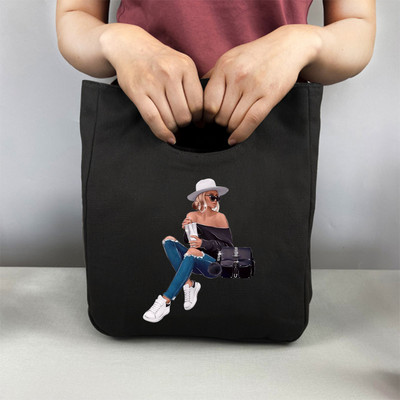 Pusdienu soma Modes meitenes apdruka Kanvas pusdienu kastīte piknika tote maza rokassomu maisiņš vakariņu konteiners pārtikas uzglabāšanas somas biroja dāmai