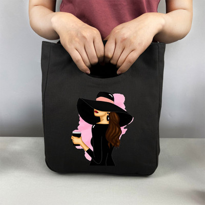 Pusdienu soma Modes meitenes apdruka Kanvas pusdienu kastīte piknika tote maza rokassomu maisiņš vakariņu konteiners pārtikas uzglabāšanas somas biroja dāmai