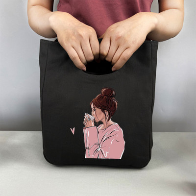 Pusdienu soma Modes meitenes apdruka Kanvas pusdienu kastīte piknika tote maza rokassomu maisiņš vakariņu konteiners pārtikas uzglabāšanas somas biroja dāmai