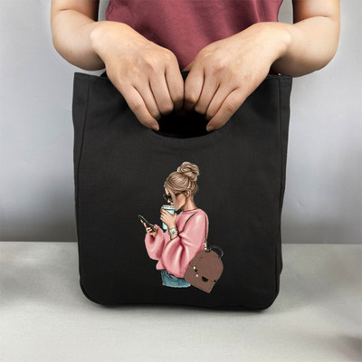 Pusdienu soma Modes meitenes apdruka Kanvas pusdienu kastīte piknika tote maza rokassomu maisiņš vakariņu konteiners pārtikas uzglabāšanas somas biroja dāmai